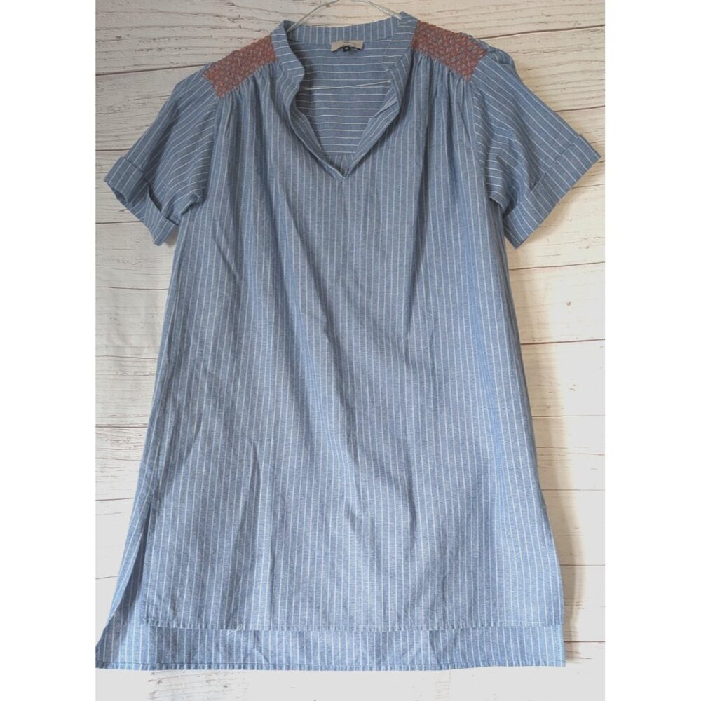 V&L Women Tunic Dress Boho Striped Hi-Lo Short Sleeve Mock Collar Italy Size XL